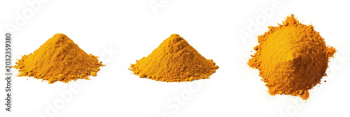 Foto Powdered turmeric, Curcuma longa, Zingiberaceae family, finely milled dehydrated