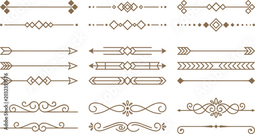 Bilde på lerret Decorative Geometric and Filigree Divider Set Featuring Arrow Symbols Diamond Sh