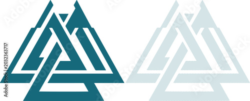 Foto Valknut symbol interlocking triangles in teal and light grey isolated on white b