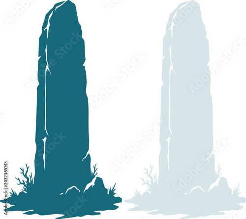 Bild auf Leinwand Standing Stone Monolith Silhouette isolated on white background vector illustrat