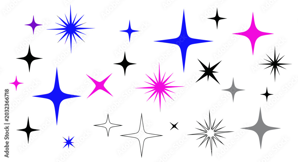 Obraz premium Sparkle Stars Collection: Blue, Pink, Black, and Gray on White Background