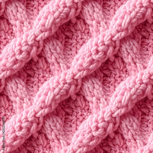 A close-up of a pink knitted fabric with a textured pattern