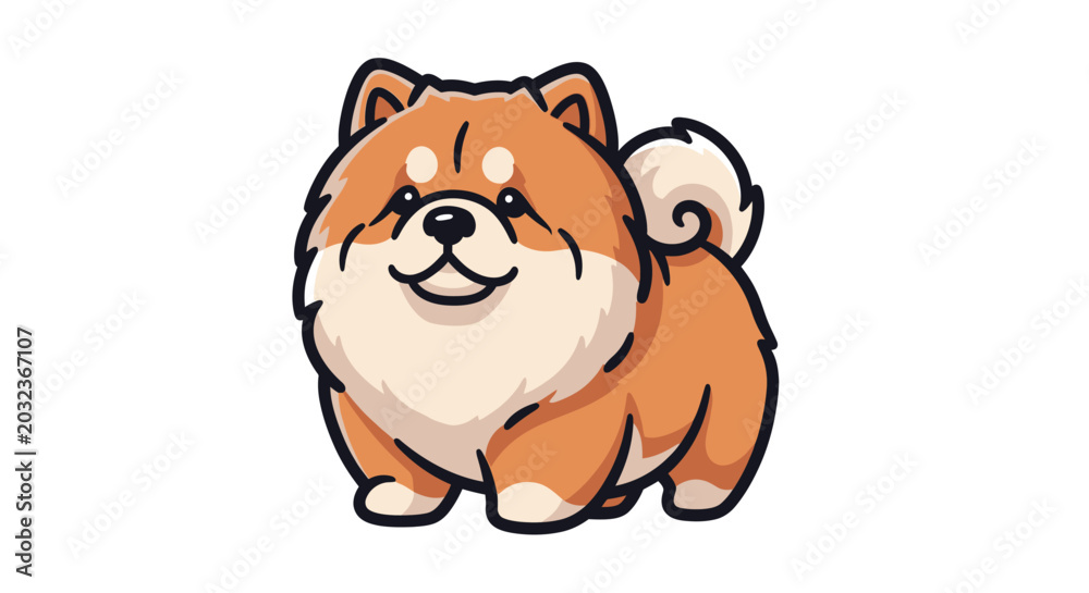 Obraz premium Adorable Fluffy Cartoon Dog Vector Illustration Isolated