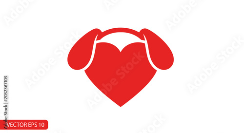 Red Heart Dog Ear Logo Vector Icon Minimalist Illustration