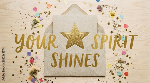 Golden Star Message Envelope with Festive Confetti