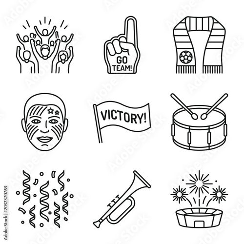 Photos Celebration icons with sports fans cheering.