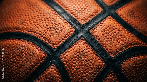 Tableau sur toile Closeup of a textured orange basketball with black lines