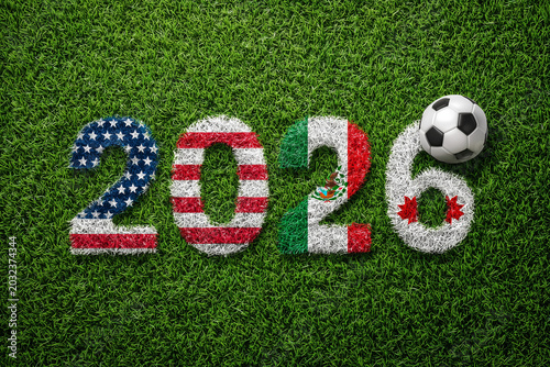 World Cup 2026 Soccer Field Numbers with USA Canada Mexico Flags