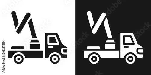 Boom Truck Icon In Black And White Glyph Style