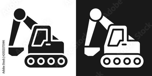 Excavator Icon In Black And White Glyph Style