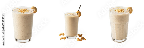 Cashew illuminated fluid smoothie liquid extract showcasing organic plant emulsion parameters, distinct cellular taxonomy traits, botanical fluid properties, food nutrition elements within culinary