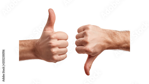 Canvastavla Thumbs up and thumbs down hands showing like and dislike isolated on transparent