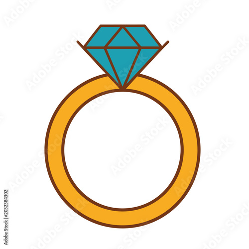 Illustration of a golden wedding ring with a blue diamond.