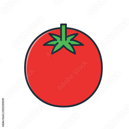 Minimalist vector illustration of a fresh red tomato icon.