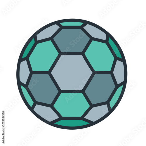 Stylized Soccer Ball Illustration with Teal and Grey Hexagonal Pattern.