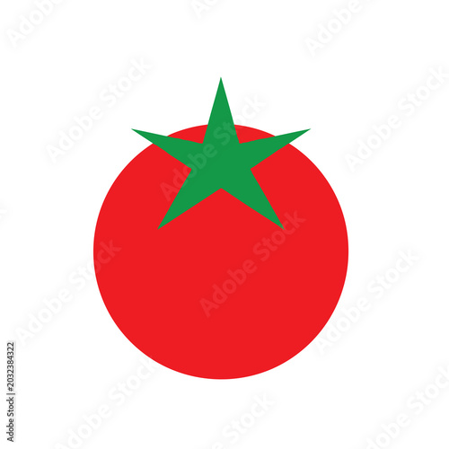 Minimalist vector illustration of a fresh red tomato with a green star shaped stem.