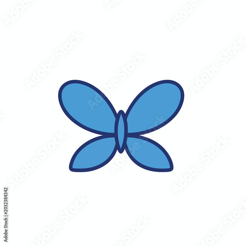 Minimalist blue butterfly vector icon illustration.
