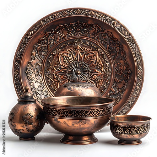 Copper antique ornate tableware set.