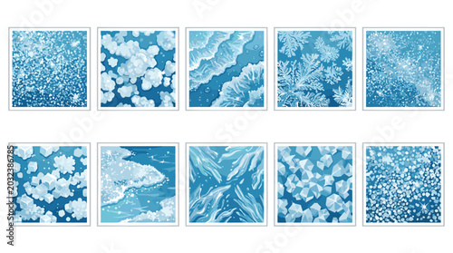 Collection of various snow and ice textures for winter design