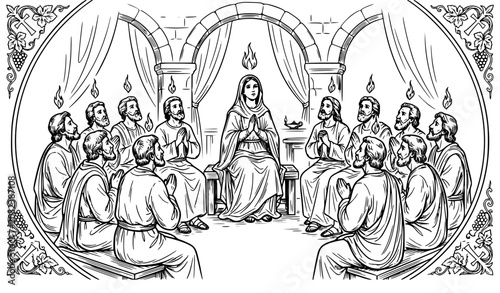 Obraz na płótnie SEO Title:
Virgin Mary Pentecost hand drawn vector illustration Holy Spirit bibl
