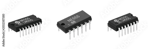Foto Timer IC electronic hardware component specimen showcasing solid state physical
