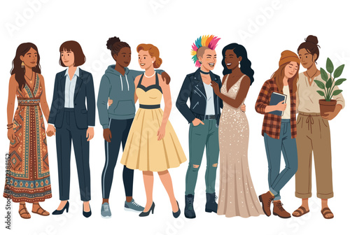 Fotografía Group diverse friends multicultural illustration depicting various ethnicities g