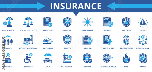 Quadro su tela Insurance icon collection set