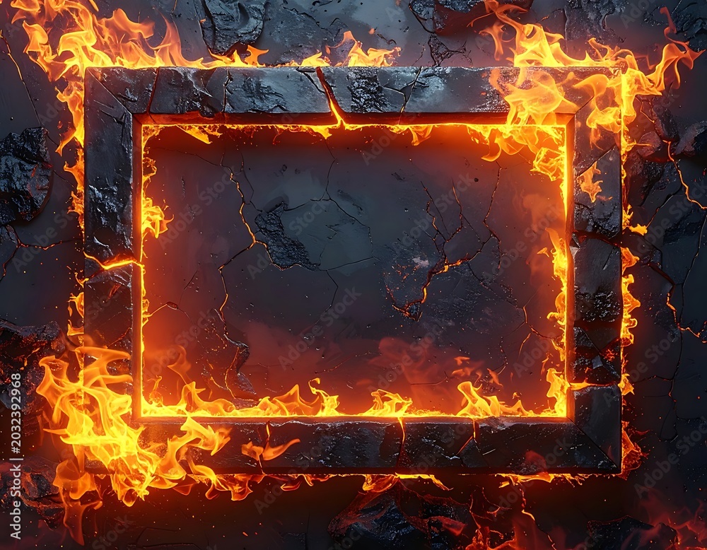 Fototapeta premium Fiery orange flames burning rectangular frame.