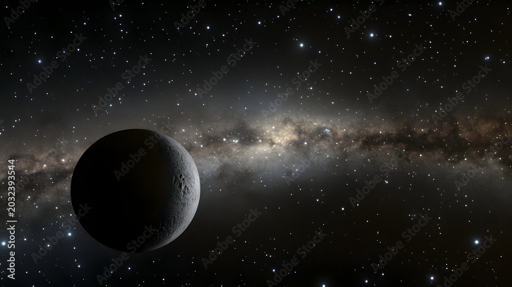 Naklejka premium Dark planet in space, with milky way galaxy background