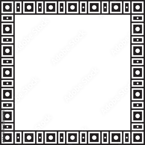 Vector monochrome native american folk ornament. Square border, frame of the peoples of America, Aztec, Incas, Maya