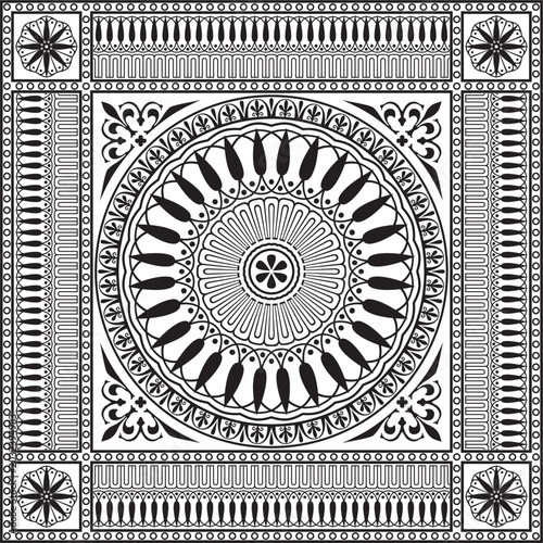 Vector black monochrome classic Greek square ornament. Rectangle of Ancient Greece and Roman Empire. Byzantine painting of walls, floors and ceilings. Decoration of European palaces.