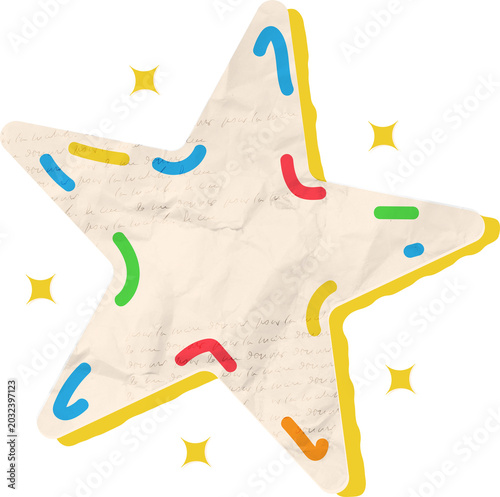 Colorful Star Paper Shape Scrapbook Sticker, Ransom Paper Vintage Texture Cutout Element