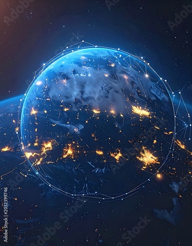 A futuristic depiction of Earth with glowing connections