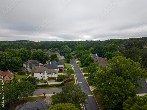 Aerial View of Luxury Suburban Residential Community and Real Estate
