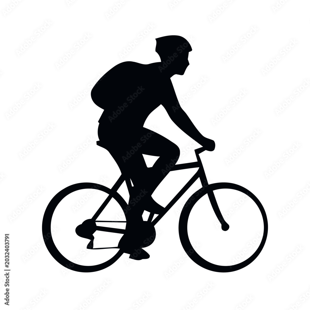 Obraz premium Silhouette of a Cyclist Riding a Bicycle with a Backpack and Helmet