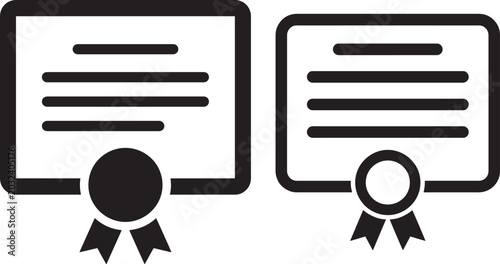 Certificate icon silhouette, diploma with ribbon vector
