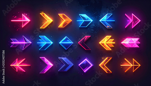 Neon Arrow Icons Pointers Signs Symbols Set
