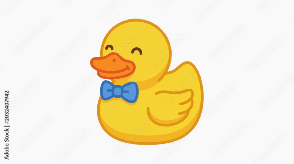 Fototapeta premium Isolated Vector Icons: Rubber Duck with Blue Bow Tie on White Background for Kids Design