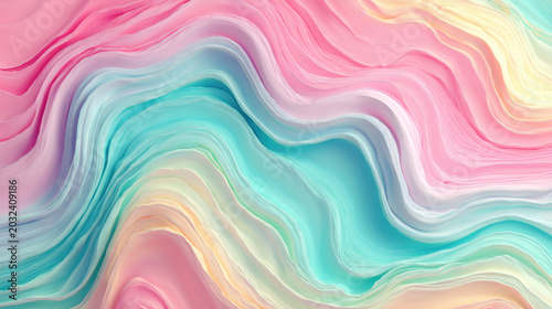 Mesmerizing Abstract Background with Smooth, Flowing Pastel Waves and Vibrant, Colorful Swirls, Artistic and Dreamlike Fluid Texture