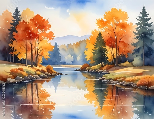 A serene landscape of trees reflected in a calm river