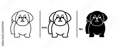 Schilderij op canvas Cute Shih Tzu Dog Icons, Line Art and Silhouette, Vector Graphics