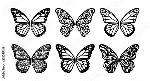 Cuadro en lienzo Butterfly Wing Vector Graphics, Delicate Insect Silhouettes, Ornate Nature Eleme