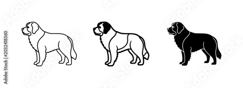 Tableau sur toile Saint Bernard Dog Icons, Vector Illustrations, Pet Silhouettes