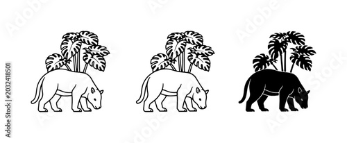 Photography Tiger Silhouette Vector, Jungle Animal Icon, Tropical Plant Graphic