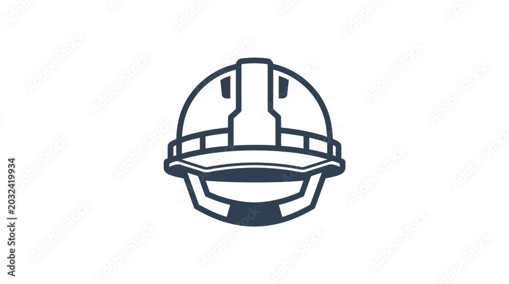 Fototapeta premium Dark blue line art illustration of a hard hat on a white background.