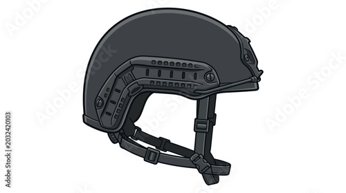 Tableau sur toile A black tactical helmet with a chin strap and adjustable padding on a white background