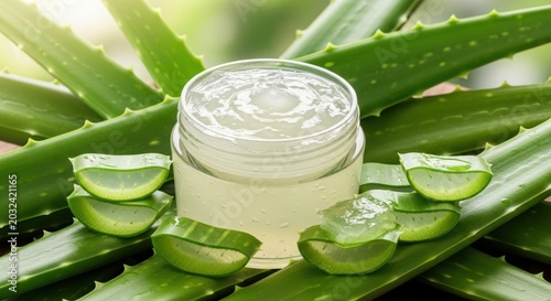 Stack of green aloe vera leaves with fresh gel