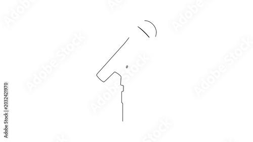 continuous one line drawing of microphone with stand line art motion graphic video on white background