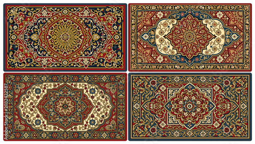 Arabian Carpet Pattern Vector With Islamic Geometric Floral Ornaments Design