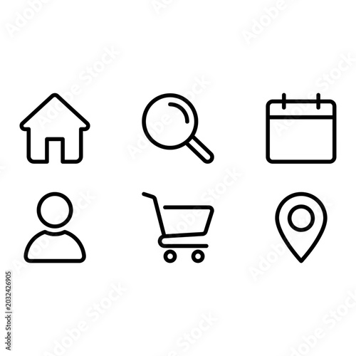 Outline UI icon set, white background